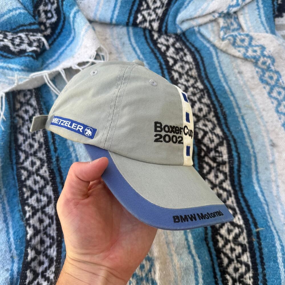 Vintage 2002 Boxer Cup BMW Motorcycles Motorrad Gray Blue Strapback Hat Cap VTG - Picture 2 of 5